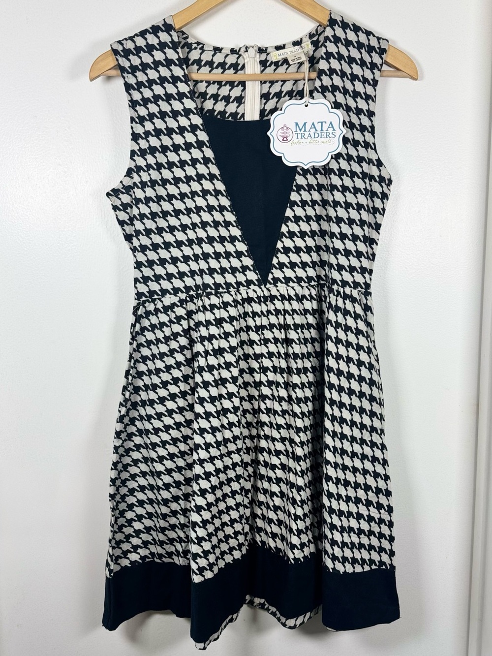 Mata Traders Rupi midi Houndstooth Cotton Dress Women’s Medium Fair Trade NEW